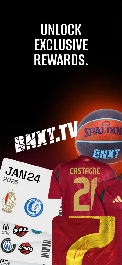 App Store screen headed “Unlock exclusive rewards.”: match tickets, a signed team jersey and a BNXT basketball available as rewards.