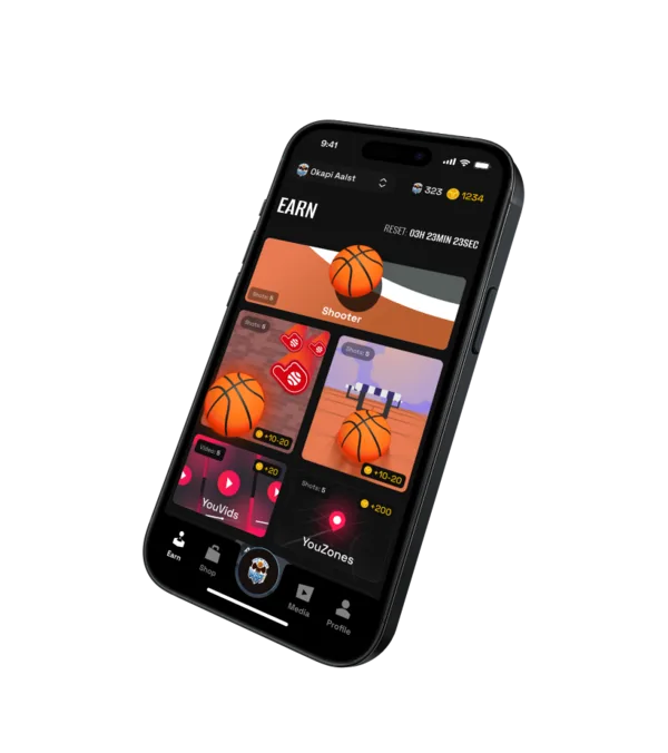 The YouTopia Sports app, Earn tab, showing game tiles to play for YouCoins